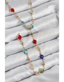Pirinç Renkli Zirkon Taşlı Model Gold Renk Kadın Y Kolye