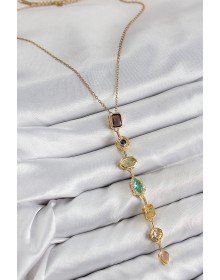Pirinç Renkli Zirkon Taşlı Model Gold Renk 7 Element Kadın Y Kolye