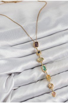 Pirinç Renkli Zirkon Taşlı Model Gold Renk 7 Element Kadın Y Kolye