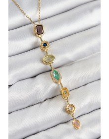 Pirinç Renkli Zirkon Taşlı Model Gold Renk 7 Element Kadın Y Kolye
