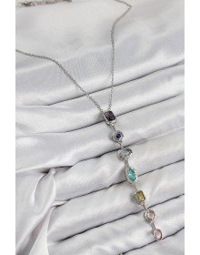 Pirinç Renkli Zirkon Taşlı Model Gümüş Renk 7 Element Kadın Y Kolye