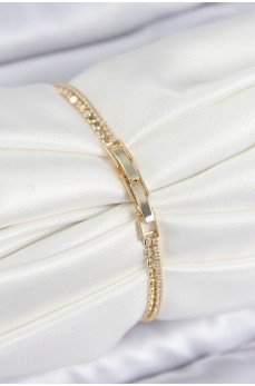 Pirinç Zirkon Taşlı Ezme Zincirli Sıralı Model Gold Renk Kadın Bilekilk