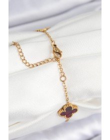 316L Çelik Sedefli Kırmızı Gold Renk Yonca Kadın Bileklik