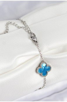 316L Çelik Sedefli Gökyüzü Mavisi Gümüş Renk Yonca Kadın Bileklik 316L Çelik Sedefli Gökyüzü Mavisi Gümüş Renk Yonca Kadın Bileklik