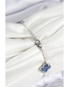 316L Çelik Sedefli Lacivert Gümüş Renk Yonca Kadın Bileklik