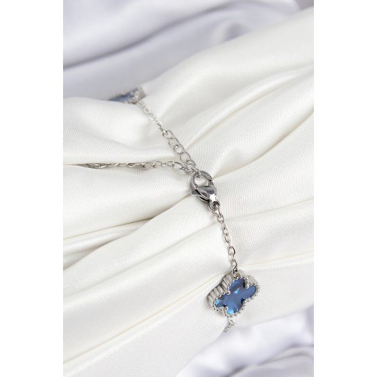 316L Çelik Sedefli Lacivert Gümüş Renk Yonca Kadın Bileklik 316L Çelik Sedefli Lacivert Gümüş Renk Yonca Kadın Bileklik