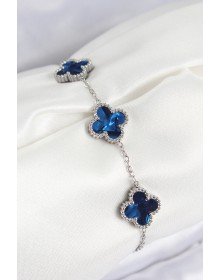 316L Çelik Sedefli Lacivert Gümüş Renk Yonca Kadın Bileklik