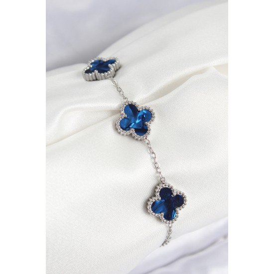 316L Çelik Sedefli Lacivert Gümüş Renk Yonca Kadın Bileklik 316L Çelik Sedefli Lacivert Gümüş Renk Yonca Kadın Bileklik