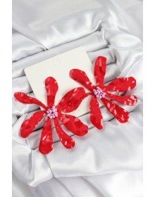 Pirinç Büyük Kırmızı Çiçek Model Kadın Küpe