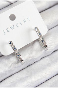 Pirinç Zirkon Taşlı Çiçek Desenli Model Gümüş Renk Kadın Küpe