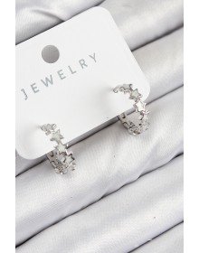 Pirinç Zirkon Taşlı Yıldız Model Gümüş Renk Kadın Küpe