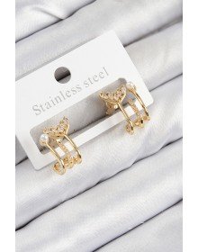 Pirinç Zirkon Taşlı İnci Detaylı Balık Kuyruğu Model Gold Renk Kadın Küpe