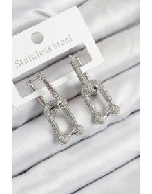 Pirinç Zirkon Taşlı Tifany Model Gümüş Renk Kadın Küpe