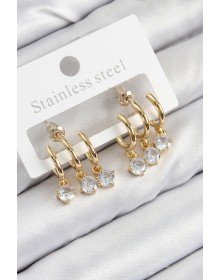 Pirinç Sallantılı Zirkon Taşlı Model Gold Renk Kadın Küpe