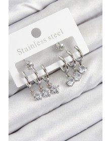 Pirinç Sallantılı Zirkon Taşlı Model Gümüş Renk Kadın Küpe