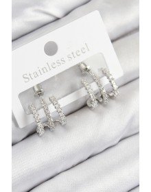 Pirinç Zirkon Taşlı Model Gümüş Renk Kadın Küpe