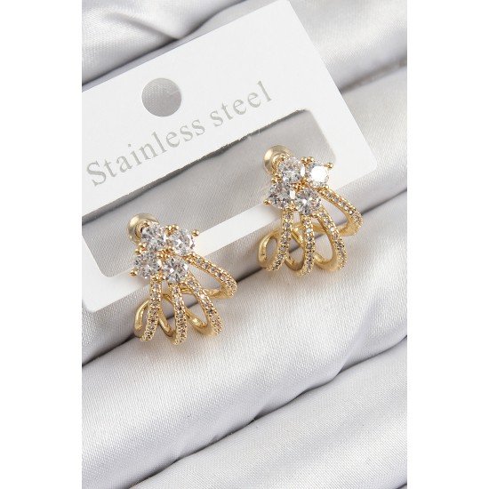 Pirinç Zirkon Taşlı Model Gold Renk Kadın Küpe