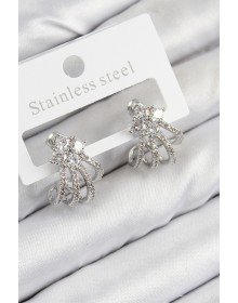 Pirinç Zirkon Taşlı Model Gümüş Renk Kadın Küpe