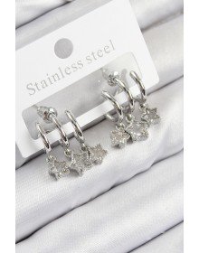 Pirinç Zirkon Taşlı Sallantılı Yıldız Model Gümüş Renk Kadın Küpe