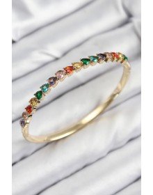 Pirinç Renkli Zirkon Taşlı Kalp Model Gold Renk Kadın Kelepçe