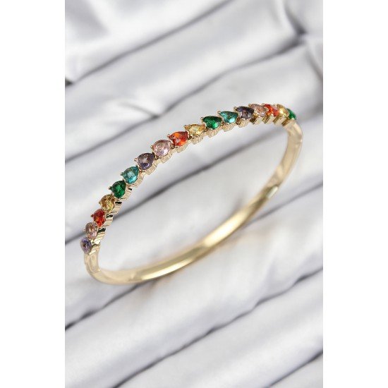 Pirinç Renkli Zirkon Taşlı Kalp Model Gold Renk Kadın Kelepçe Pirinç Renkli Zirkon Taşlı Kalp Model Gold Renk Kadın Kelepçe