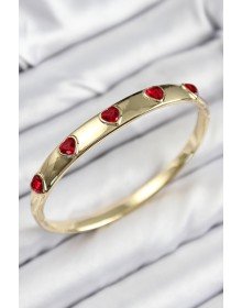 Pirinç Zirkon Taşlı Kırmızı Kalp Model Gold Renk Kadın Kelepçe