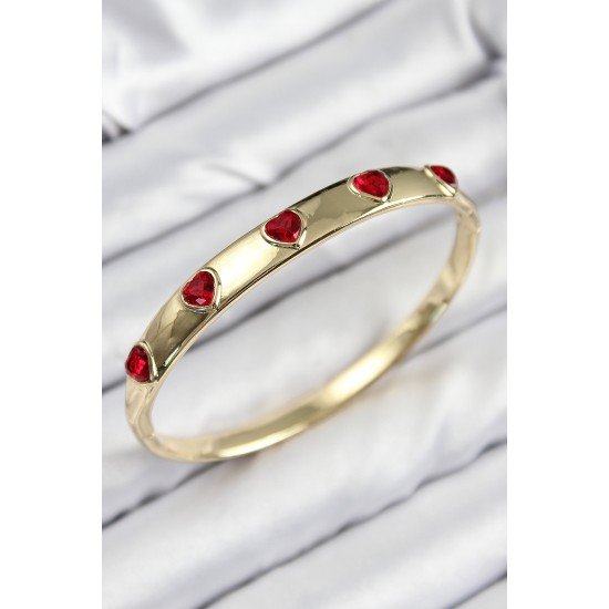 Pirinç Zirkon Taşlı Kırmızı Kalp Model Gold Renk Kadın Kelepçe Pirinç Zirkon Taşlı Kırmızı Kalp Model Gold Renk Kadın Kelepçe