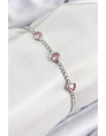Pirinç Zirkon Taşlı Pembe Kalp Model Gümüş Renk Kadın Bileklik