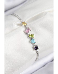 Pirinç Renkli Zirkon Taşlı Geometrik Model Gümüş Renk Kadın Bileklik