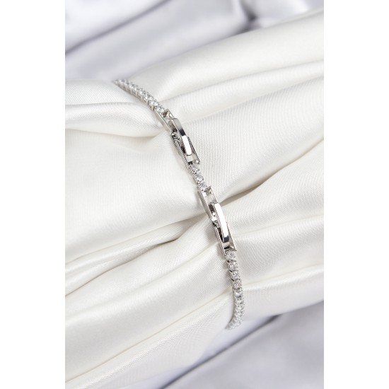 Pirinç Zirkon Taşlı Sonsuzluk Kalp Model Gümüş Renk Kadın Bileklik