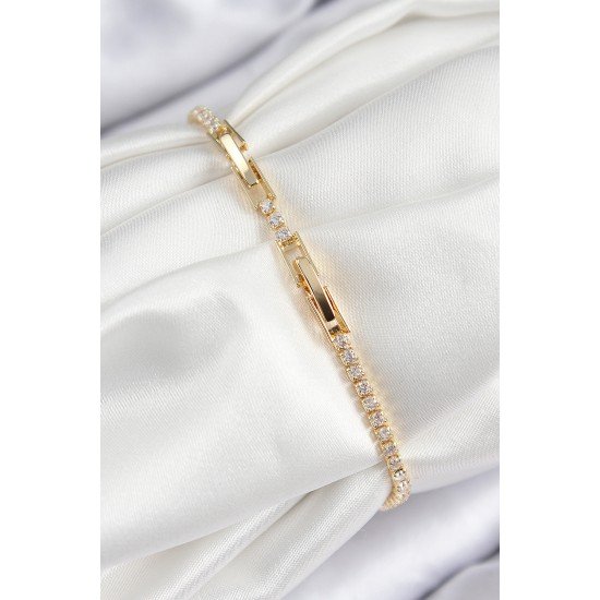 Pirinç Zirkon Taşlı Sonsuzluk Kalp Model Gold Renk Kadın Bileklik