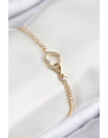 Pirinç Zirkon Taşlı Sonsuzluk Kalp Model Gold Renk Kadın Bileklik