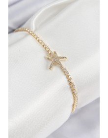 Pirinç Zirkon Taşlı Deniz Yıldızı Model Gold Renk Kadın Bileklik