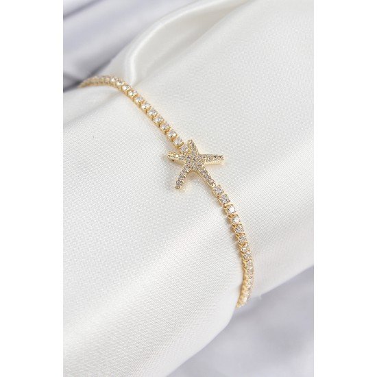 Pirinç Zirkon Taşlı Deniz Yıldızı Model Gold Renk Kadın Bileklik Pirinç Zirkon Taşlı Deniz Yıldızı Model Gold Renk Kadın Bileklik