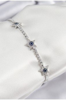 Pirinç Zirkon Taşlı Yıldız Model Gümüş Renk Kadın Bileklik