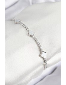 Pirinç Zirkon Taşlı Yonca Model Gümüş Renk Kadın Bileklik