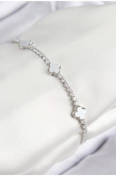 Pirinç Zirkon Taşlı Yonca Model Gümüş Renk Kadın Bileklik