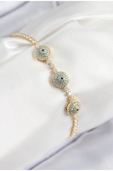 Pirinç Zirkon Taşlı Nazar Model Gold Renk Kadın Bileklik