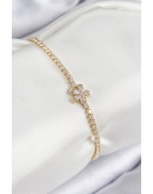 Pirinç Zirkon Taşlı Çiçek Model Gold Renk Kadın Bileklik