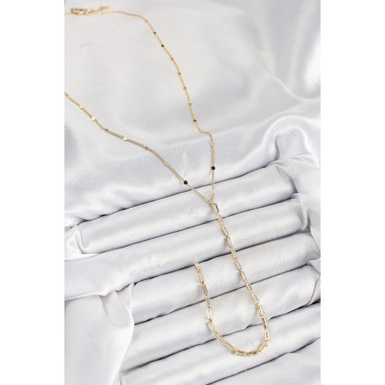 Pirinç Zirkon Taşlı Model Gold Renk Y Kolye