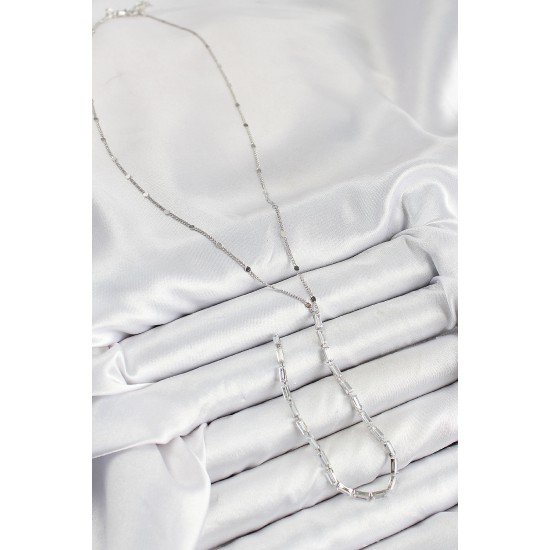 Pirinç Zirkon Taşlı Model Gümüş Renk Y Kolye