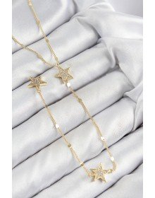 Pirinç Zirkon Taşlı Yıldız Model Gold Renk Y Kolye