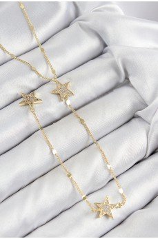 Pirinç Zirkon Taşlı Yıldız Model Gold Renk Y Kolye