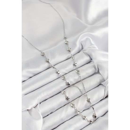 Pirinç Zirkon Taşlı Kalp Model Gümüş Renk Y Kolye