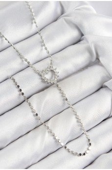 Pirinç Zirkon Taşlı Ezme Zincirli Kalp Model Gümüş Renk Y Kolye