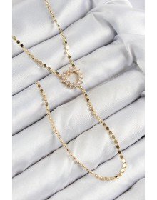 Pirinç Zirkon Taşlı Ezme Zincirli Kalp Model Gold Renk Y Kolye