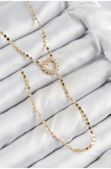 Pirinç Zirkon Taşlı Ezme Zincirli Kalp Model Gold Renk Y Kolye