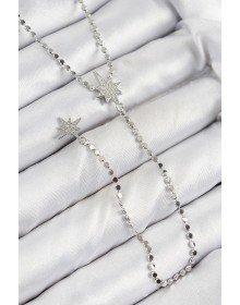 Pirinç Zirkon Taşlı Ezme Zincirli Kutup Yıldızı Model Gümüş Renk Y Kolye