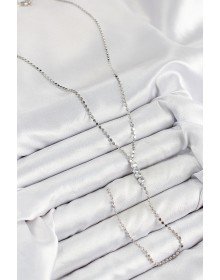Pirinç Zirkon Taşlı Ezme Zincirli Model Gümüş Renk Y Kolye