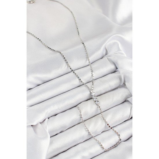 Pirinç Zirkon Taşlı Ezme Zincirli Model Gümüş Renk Y Kolye Pirinç Zirkon Taşlı Ezme Zincirli Model Gümüş Renk Y Kolye